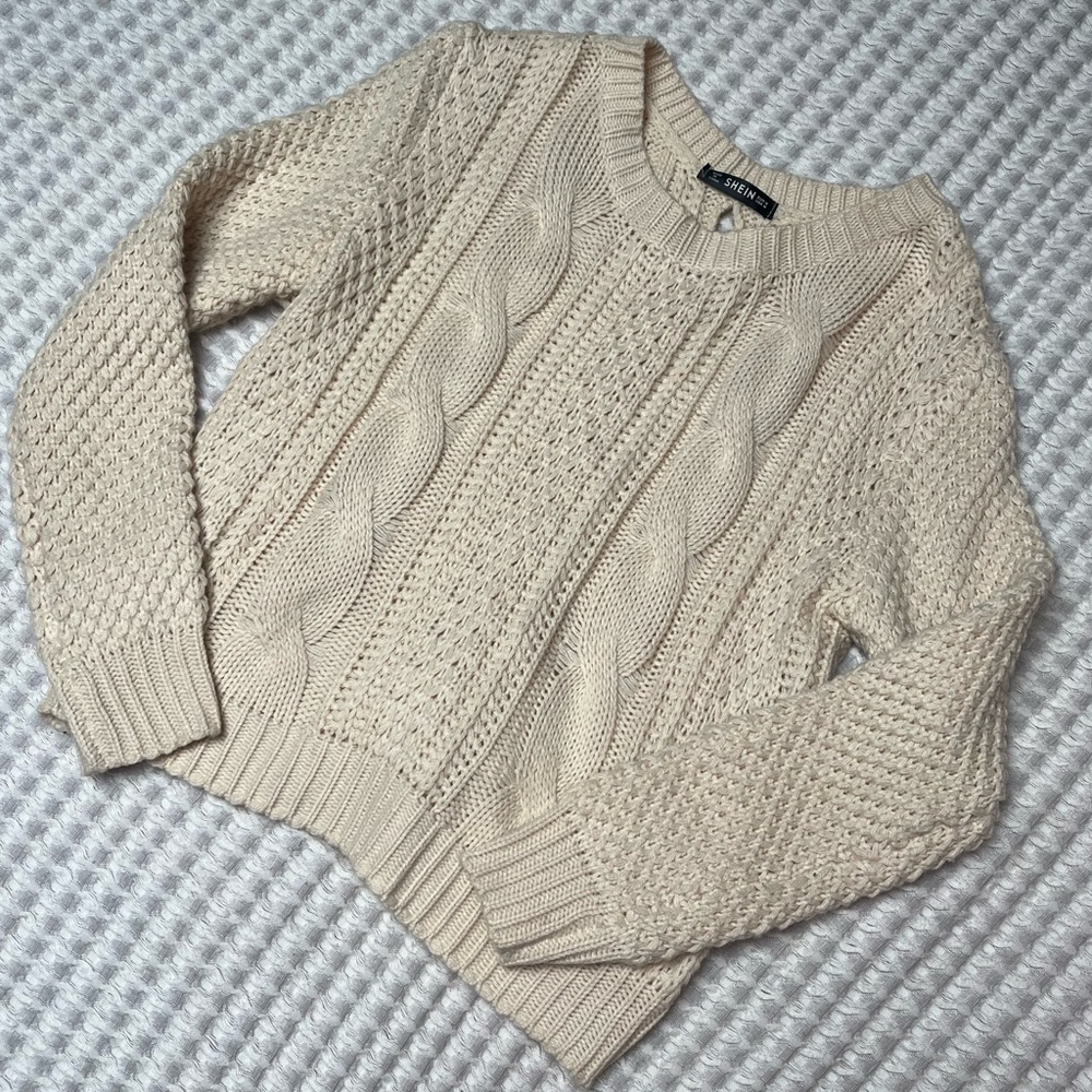 SHEIN sweater cream tie back medium